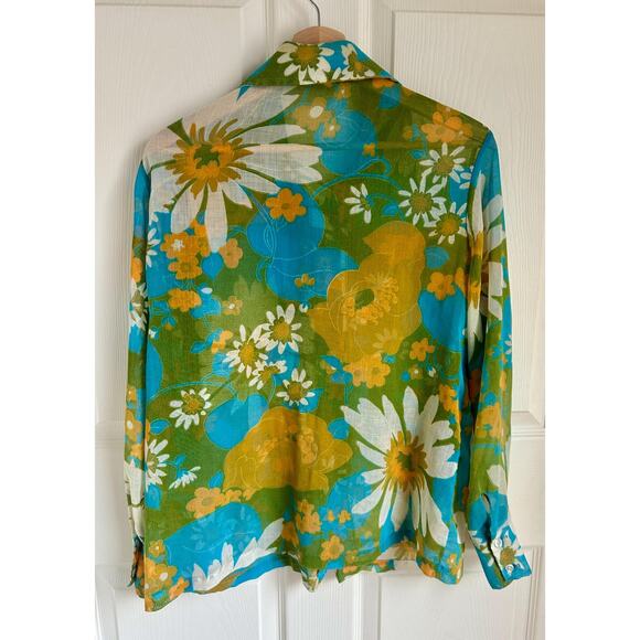 1970's Women's Sheer Daisy Dagger Collar Button Down Shirt | 70s Blouse Sz Small - Picture 5 of 5